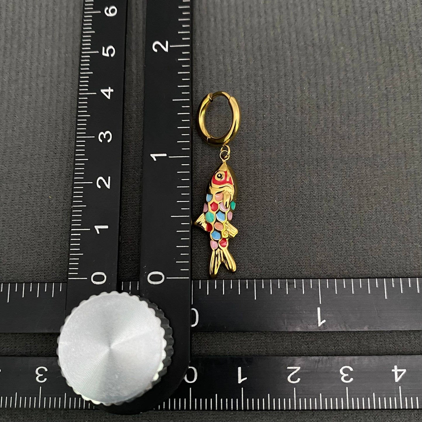 Colored Enamel Fish 18K Golden S.Steel Huggie Earrings - FGS