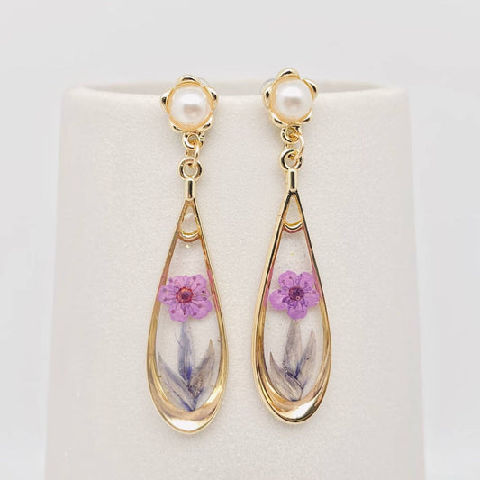 Dried Flowers Daffodil Post Earrings - PDF: Purple
