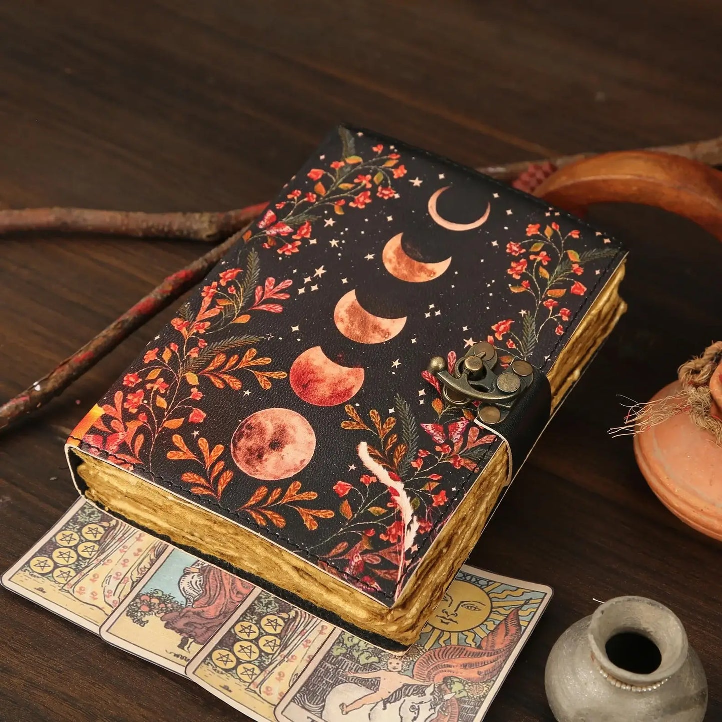 Vintage Leather Journal Notebook Diary with Moon Print