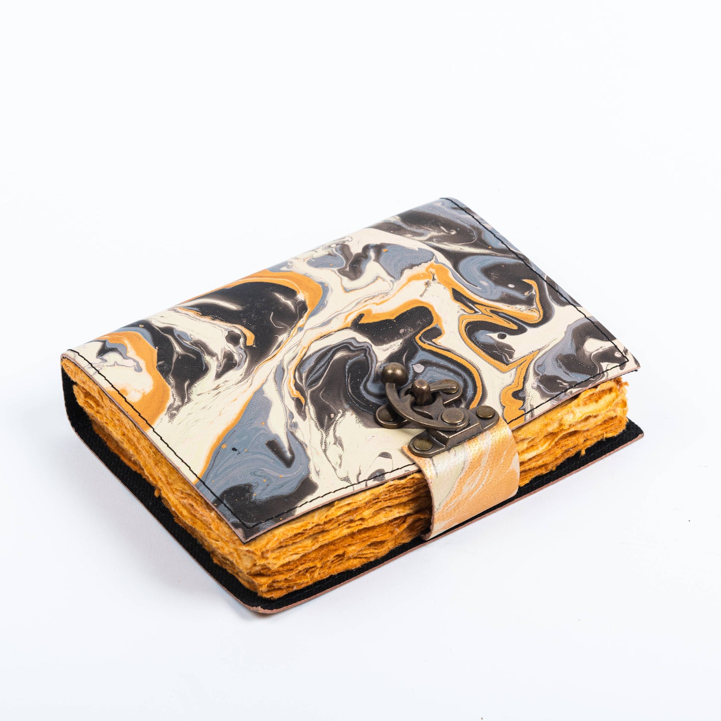 Vintage Leather Journal Notebook with Hand Marble Print
