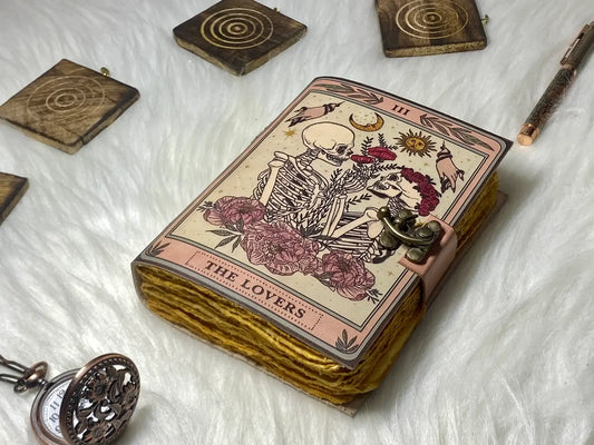 Vintage Leather Journal Notebook with The Lover Print