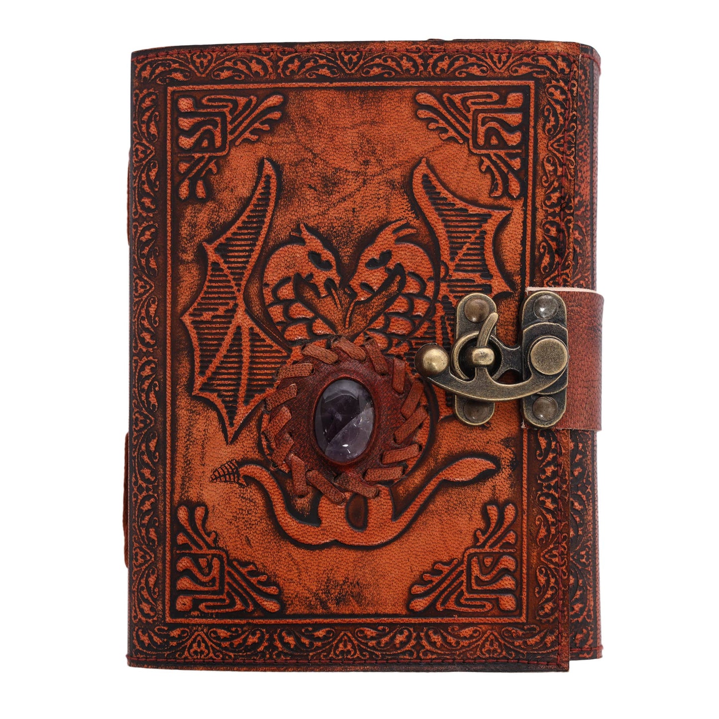 Leather Journal with Stone Dragon Embossed Travel Journal