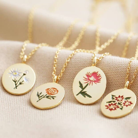 Enamel Birth Flower Necklace in Gold: April