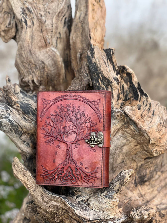 Leather Journal Notebook Tree Embossed Life of Tree: Red