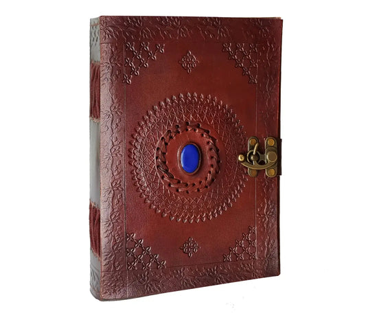 Leather Notebook with Stone Mandala Embossed Travel Journal
