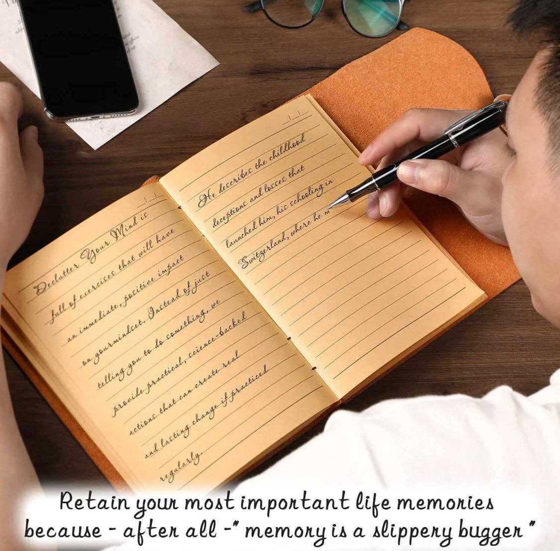 Leather journal diary with ruled craft pages