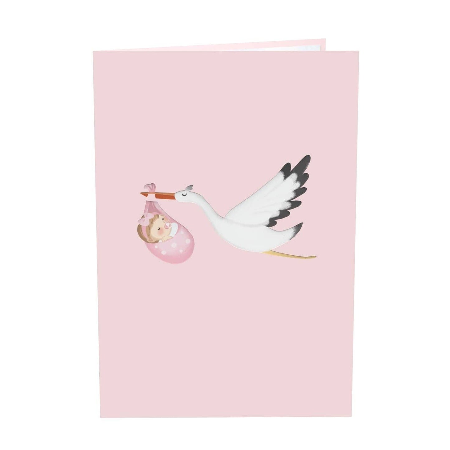 Stork & Baby (pink) pop-up card | 3D birth card
