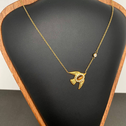 Stone Inlaid Bird 18K Gold Plated Charm Necklace -