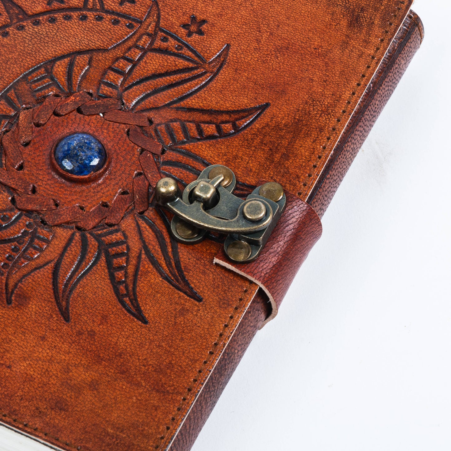 Embossed Leather diary with Stone 200 Travel Journal