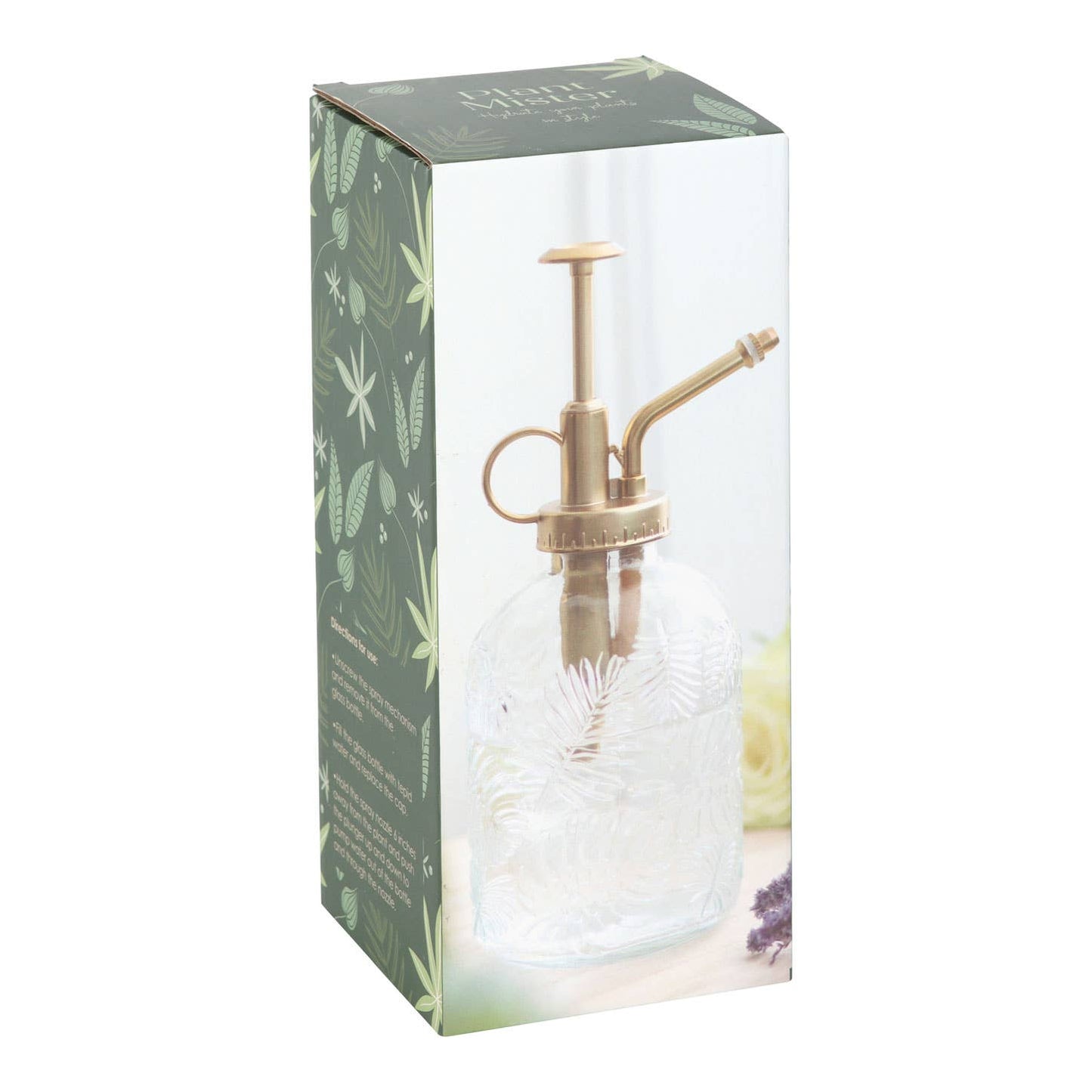 Glas-Pflanzensprüher mit großem Blätterdruck
