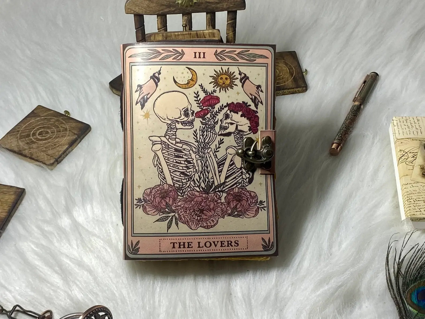 Vintage Leather Journal Notebook with The Lover Print