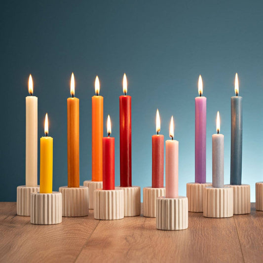 Taper candle dark red solid color Ø 2x18 cm burning time approx. 8 hours.