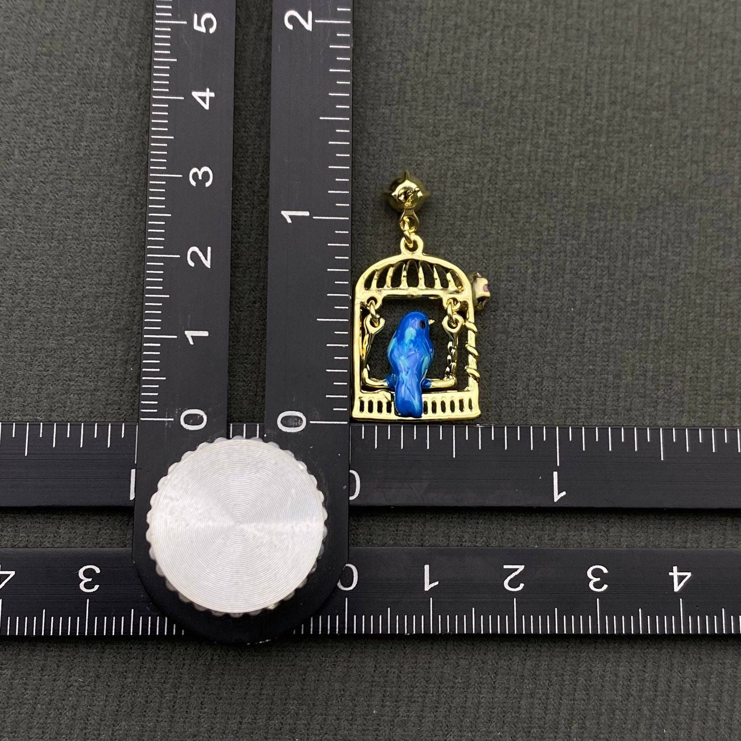Rhinestone & Pearl Inlaid Enamel Bird In Cage Dangle Earrings