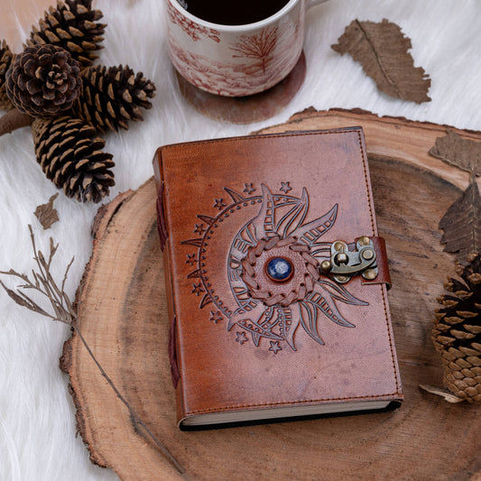 Embossed Leather diary with Stone 200 Travel Journal