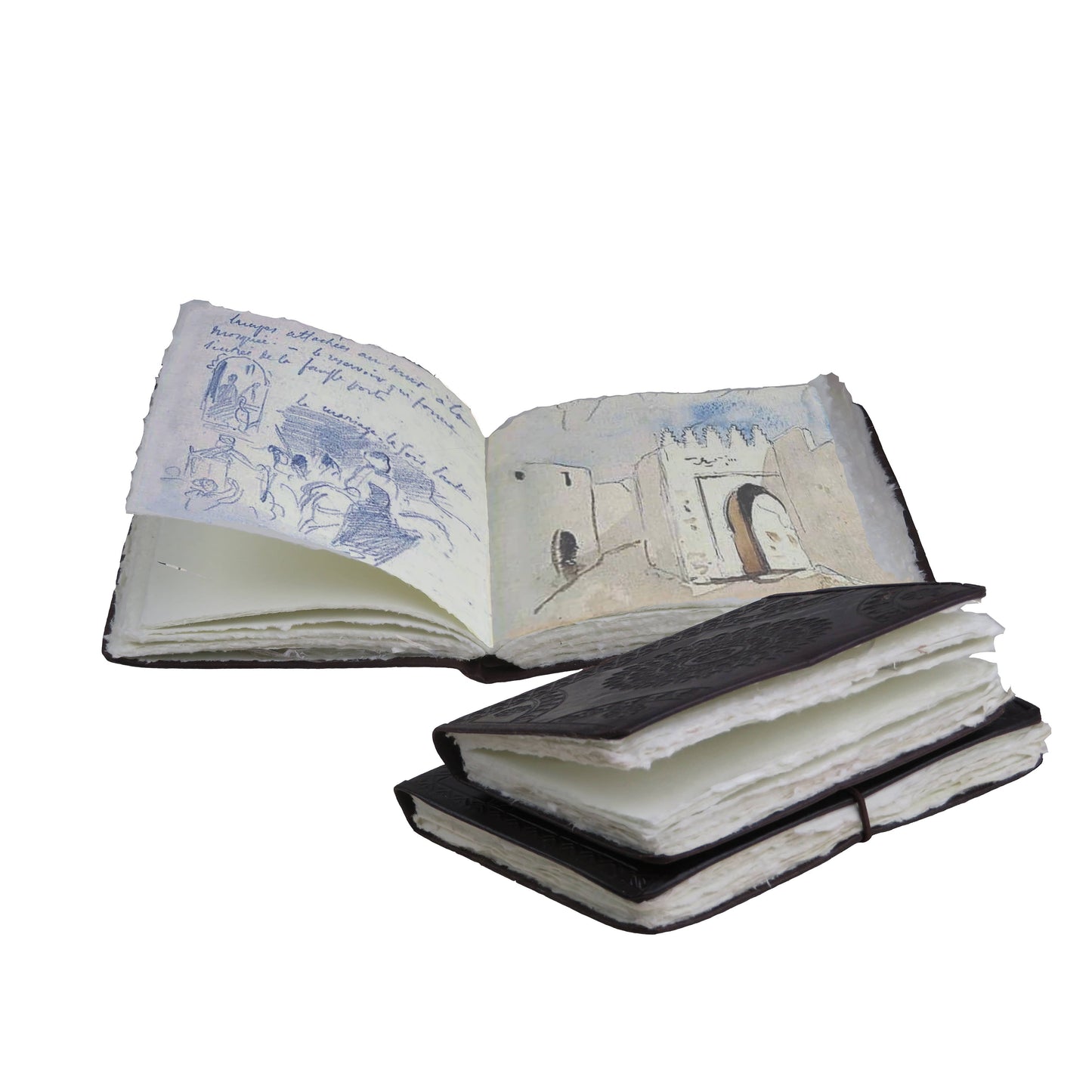 Authentic leather and parchment paper notebook: 9 x 13 cm