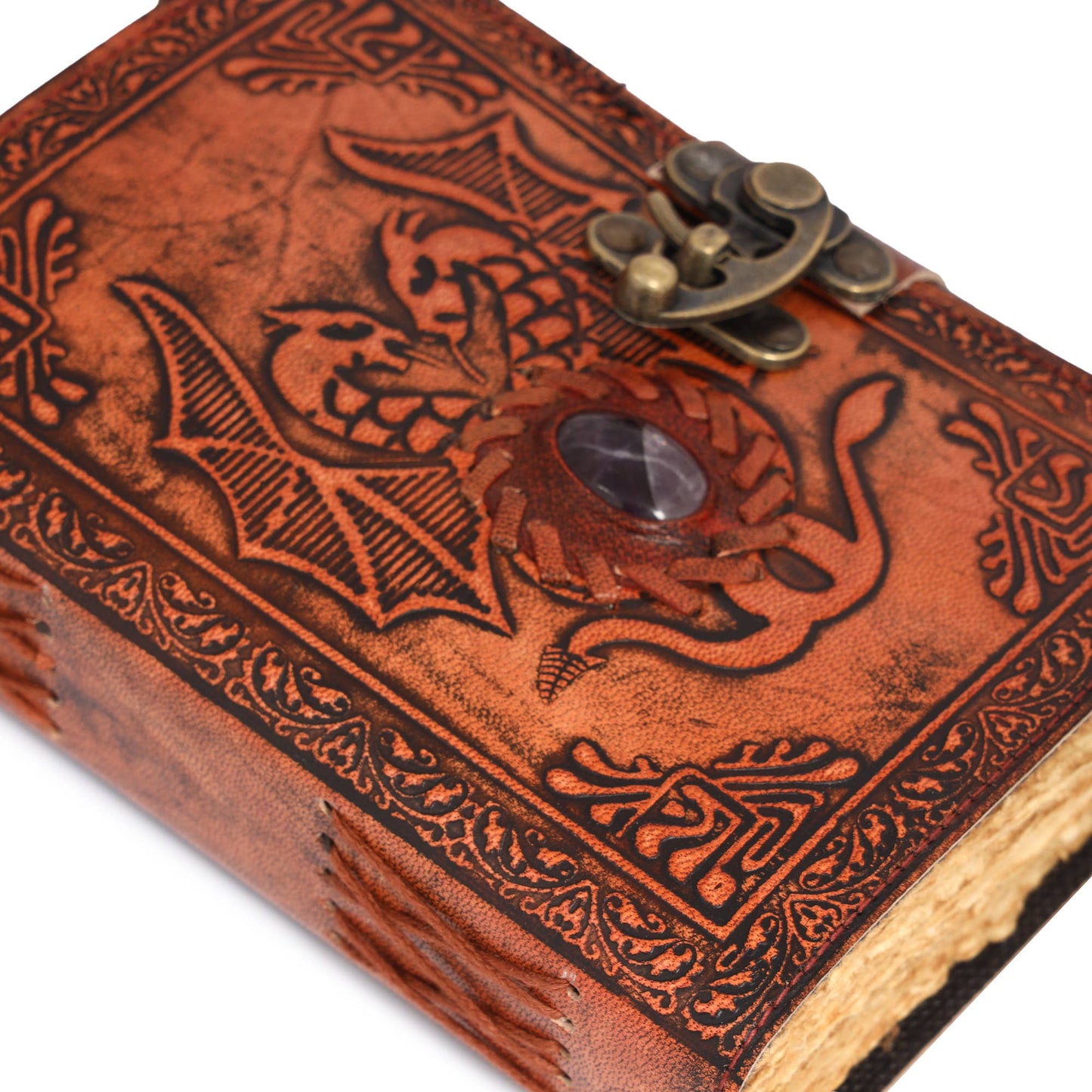 Leather Journal with Stone Dragon Embossed Travel Journal