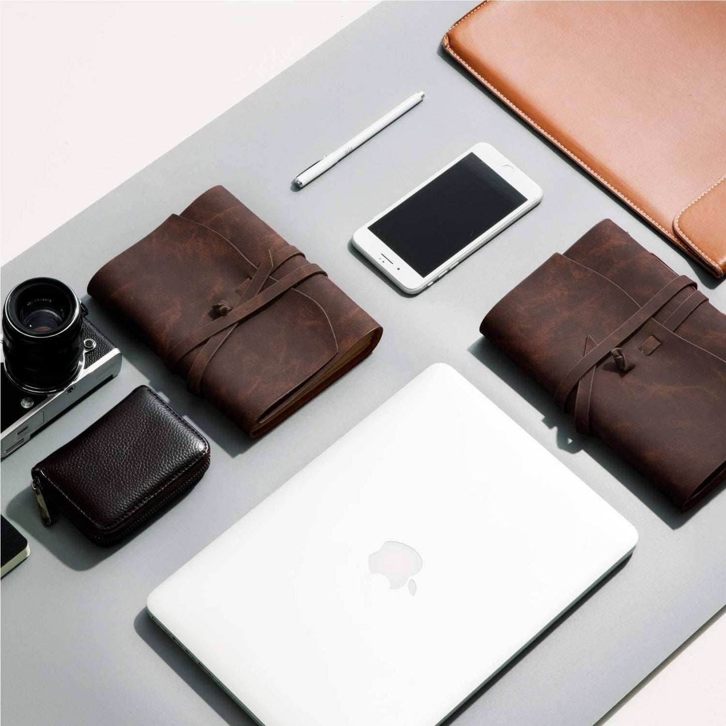 Leather journal diary with ruled craft pages