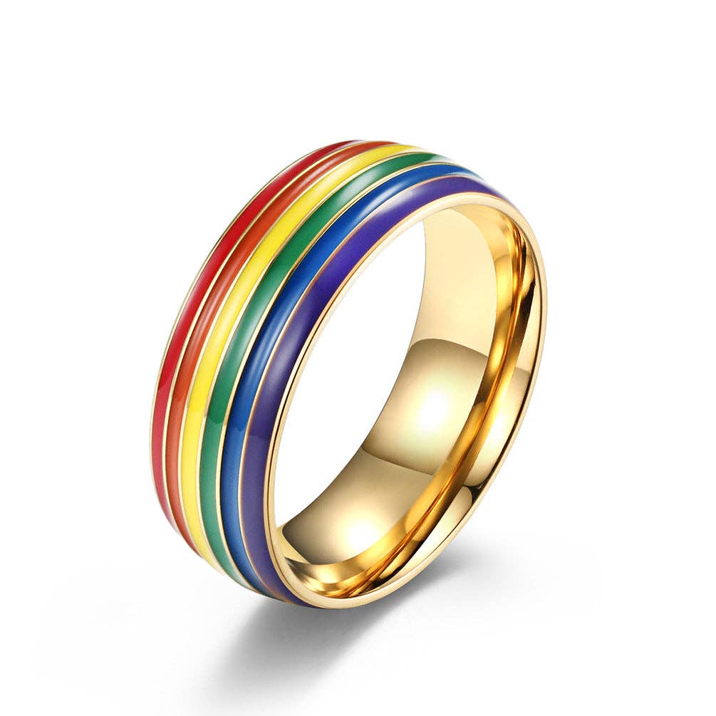 Rainbow Striped Stainless Steel Ring - MJ/MR