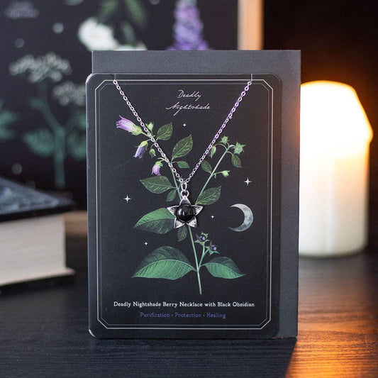 Deadly Nightshade Necklace with Black Obsidian on Greeting Card