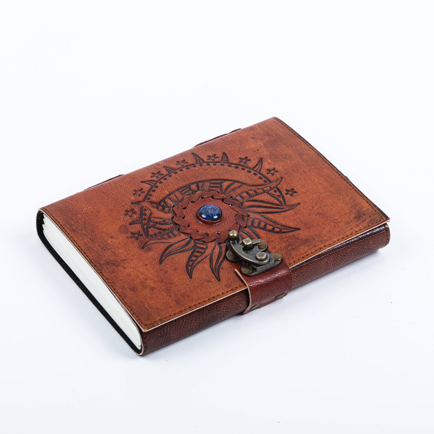 Embossed Leather diary with Stone 200 Travel Journal