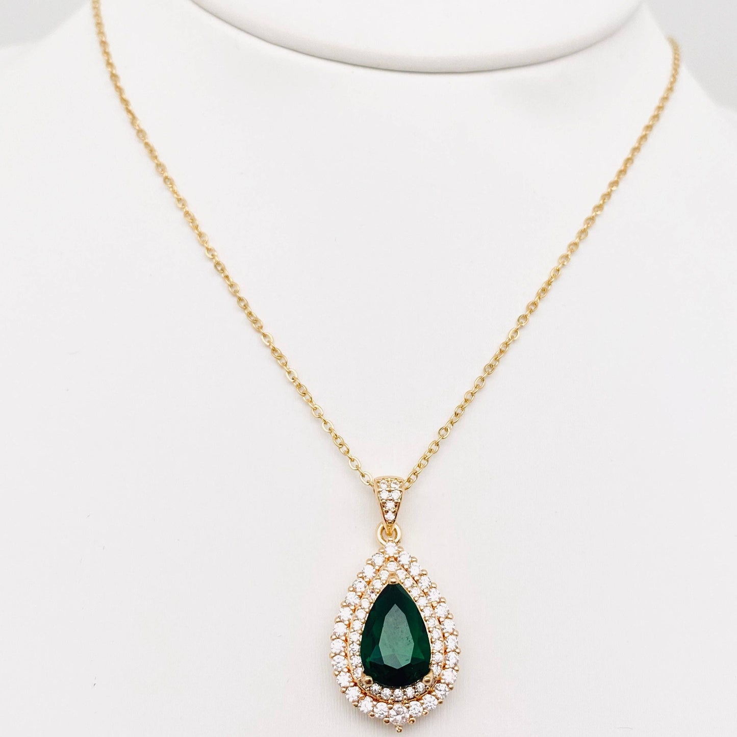 Green Zircon Pendant Stainless Steel Necklace: 4#