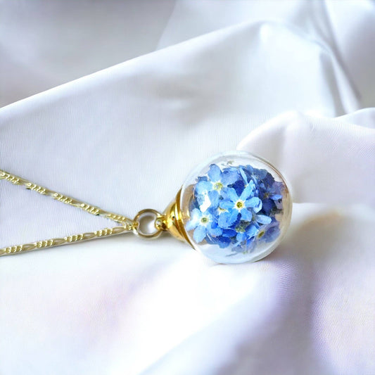 Elegant forget-me-not flower ball necklace - 50cm gold-plated 925 sterling silver chain