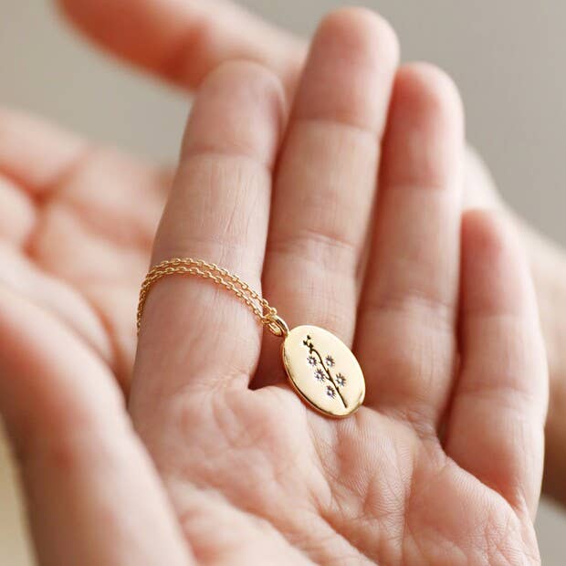 Enamel Birth Flower Necklace in Gold: April