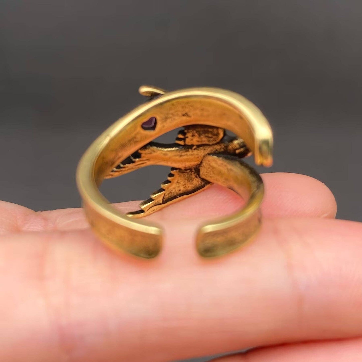 'I LOVE THEE' Heart Zircon Bronze Swallow Adjustable Ring