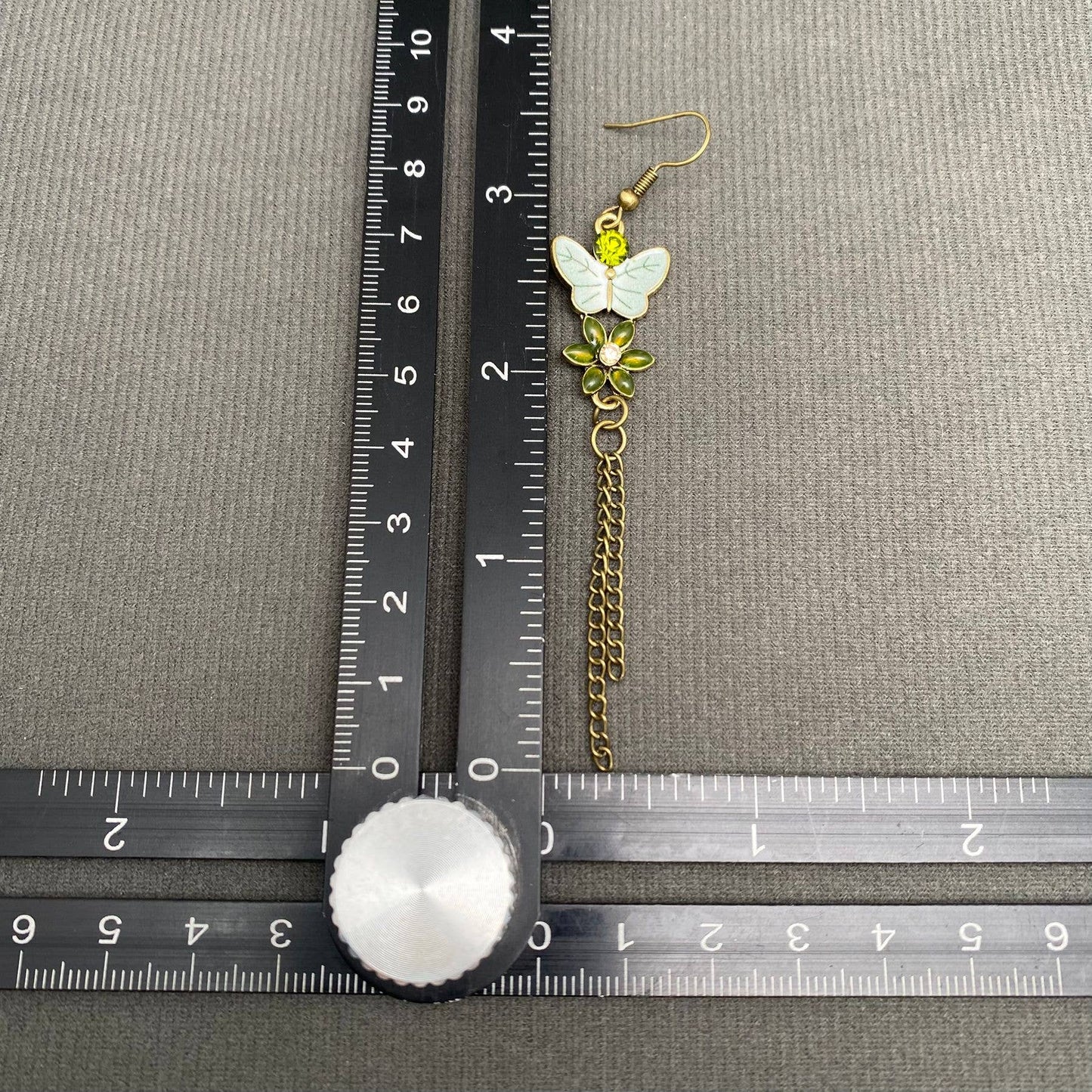 Green Enamel Flower Butterfly Dangle Earrings