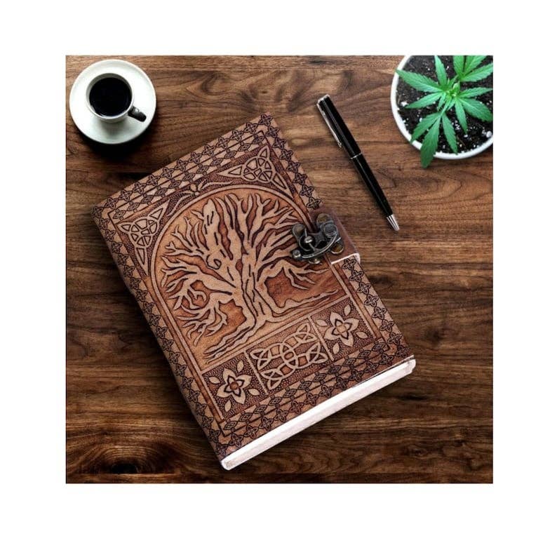 Tree Embossed Leather Journal diary with 200 Handmade pages