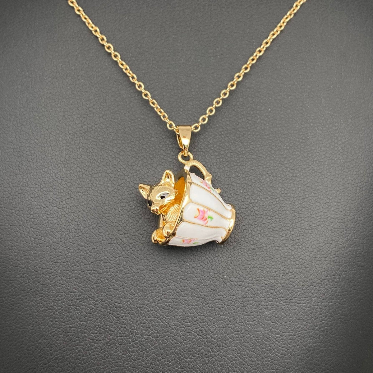 Various Styles of Small Animals In A Teacup Charm Necklace