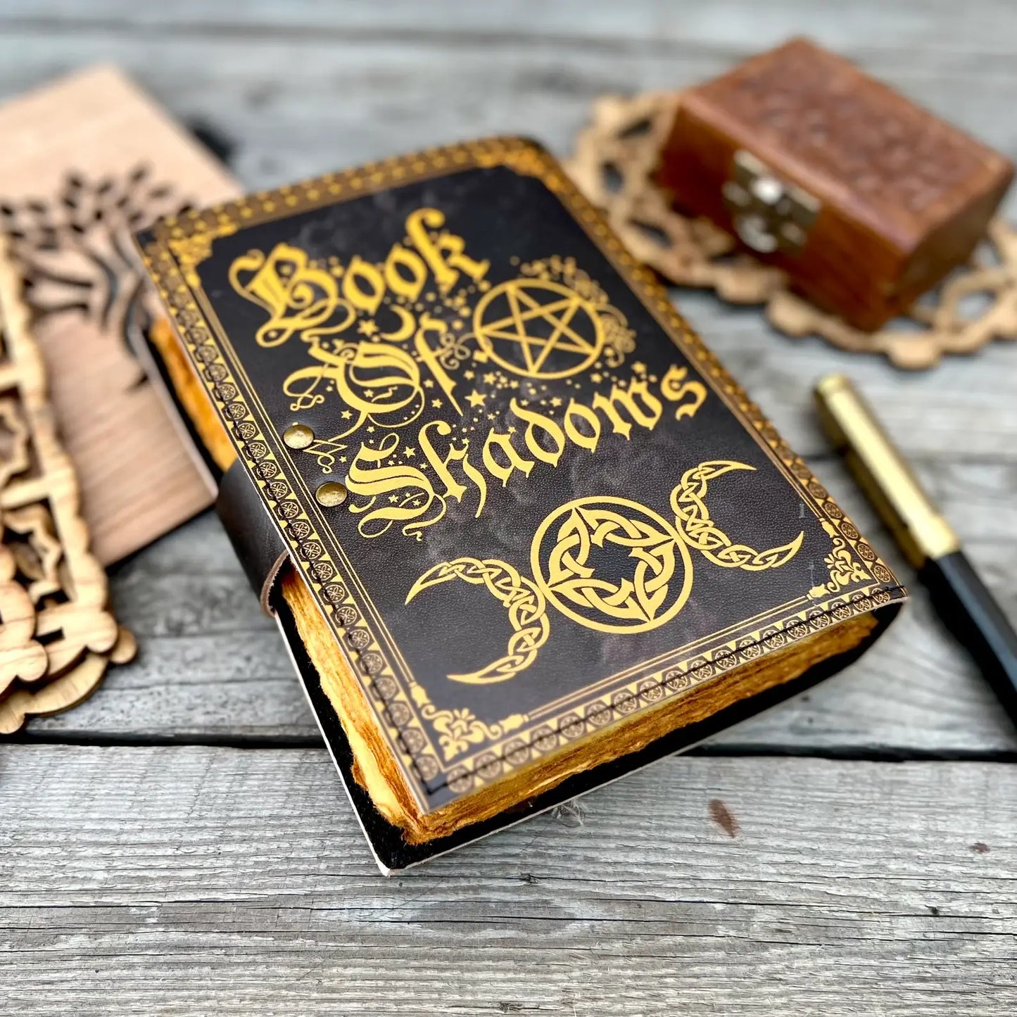 Leather Journal Vintage Notebook with Book of Shadow Print
