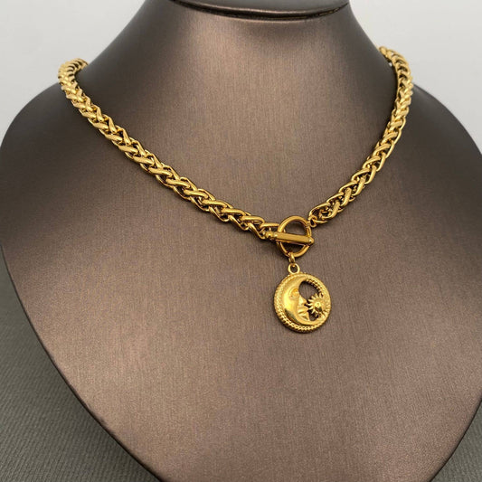 Moon Sun 18K Gold Plated S.Steel Charm Necklace - FGS/MS