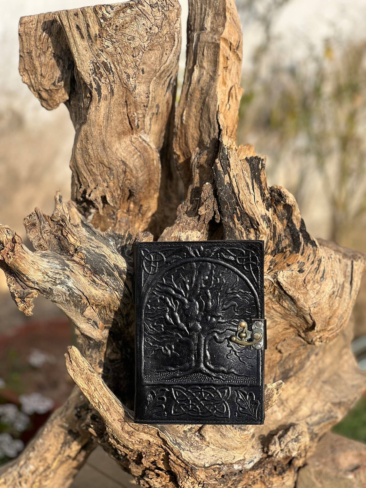Tree Embossed Leather Journal diary with 200 Handmade pages  (Copy): Black