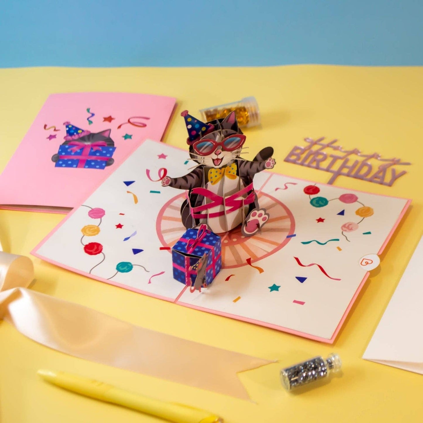 Birthday cat pop up card
