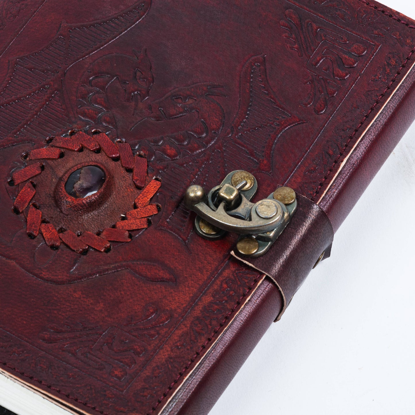 Leather Journal with Stone Dragon Embossed Travel Journal