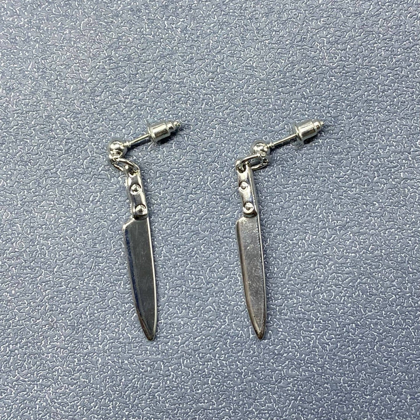 Silver Tone Metal Knife Dangle Earrings - GT