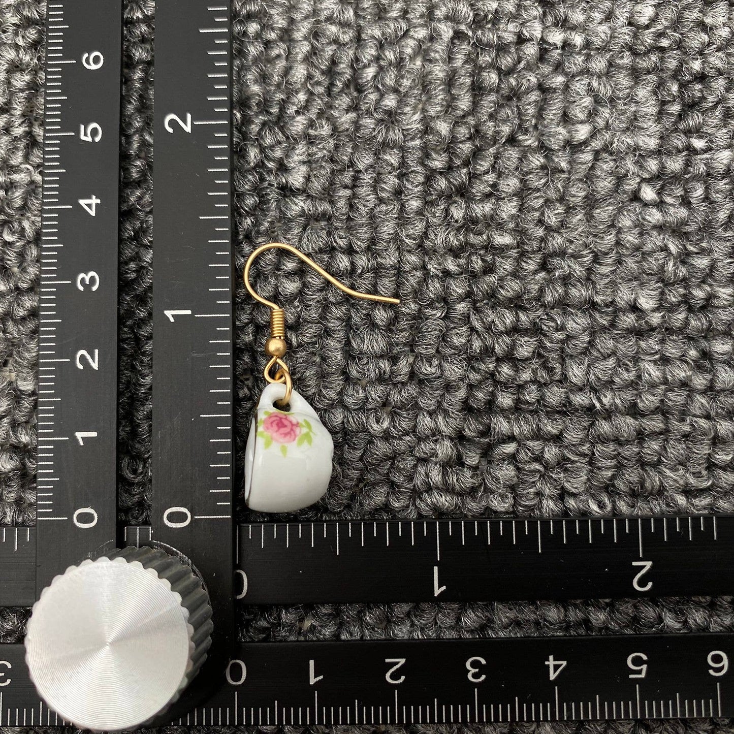 Pink flower Ceramic Teapot & Tea Cup Charm Dangle Earrings