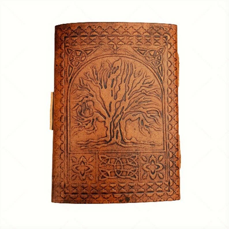 Tree Embossed Leather Journal diary with 200 Handmade pages