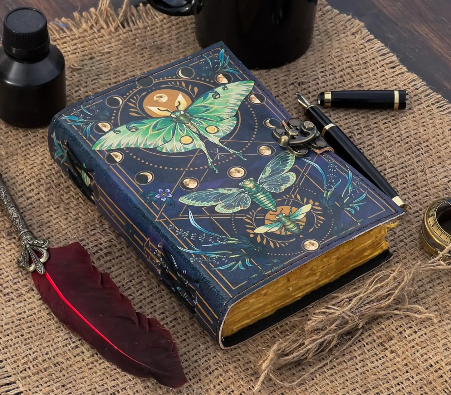 Vintage Leather Journal Notebook with Butterfly Print