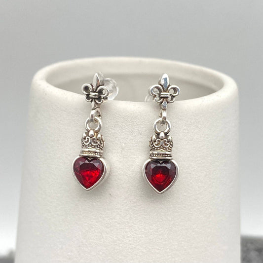 Gothic Style Red Heart Zircon Silver Plated Post Earrings-GT