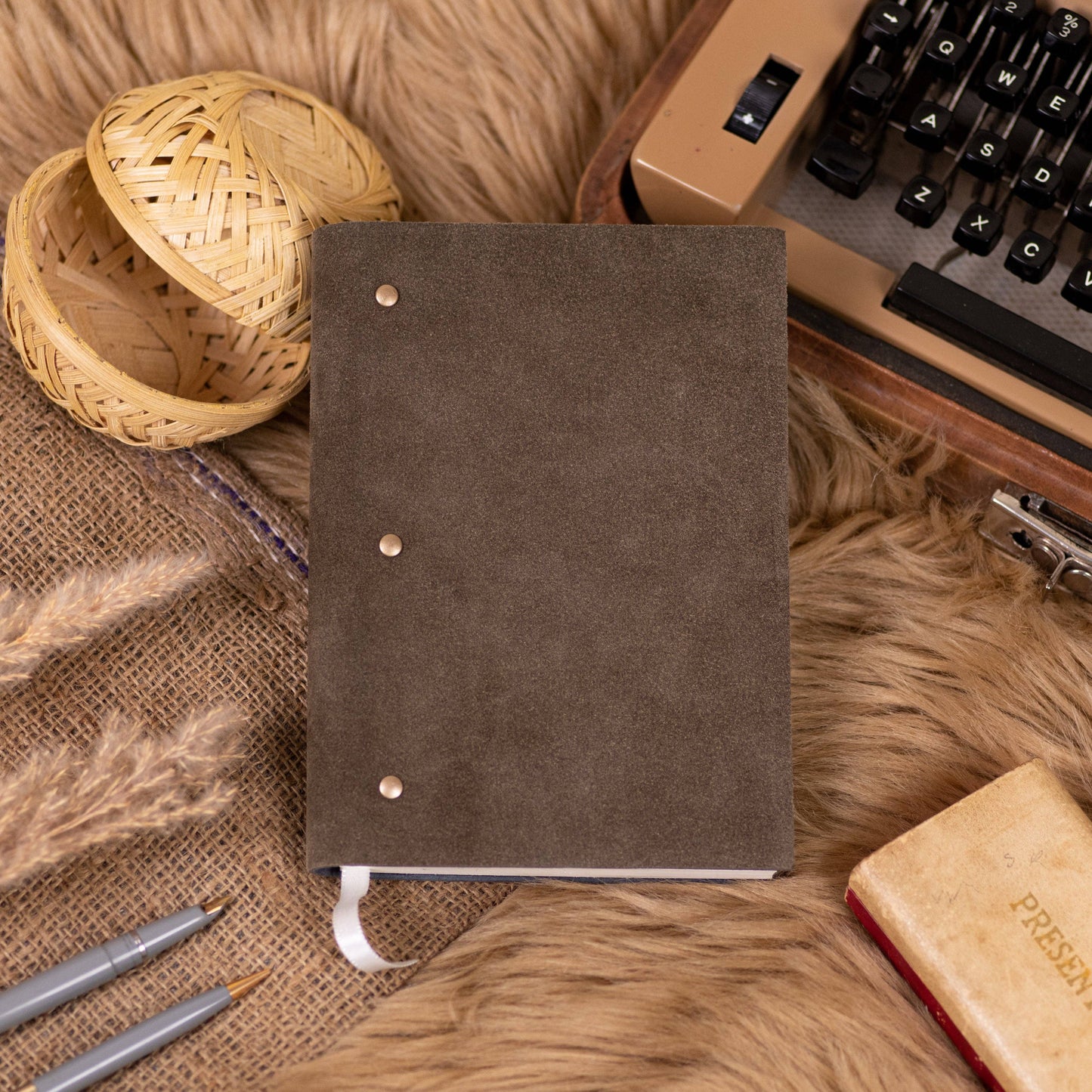 Soft Cover Suede leather diary journal-Grey: Unruled