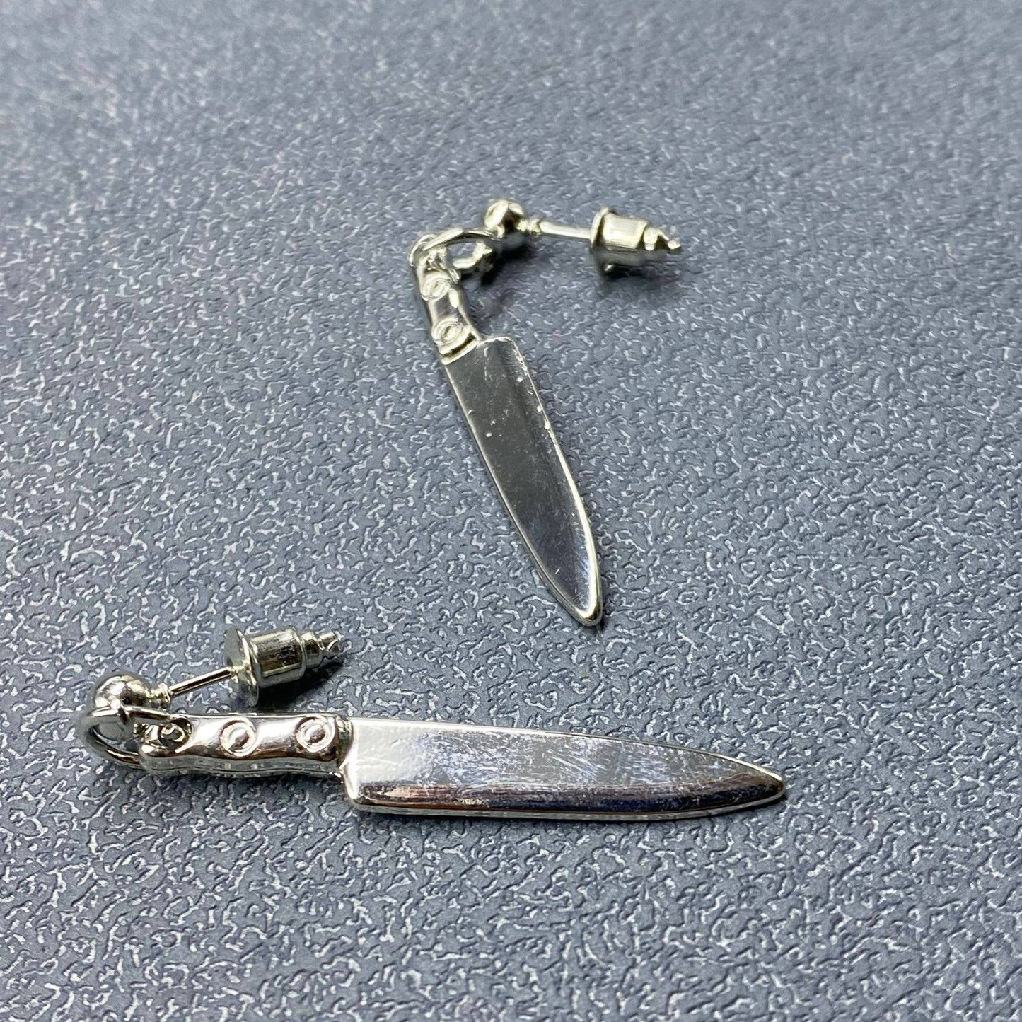 Silver Tone Metal Knife Dangle Earrings - GT