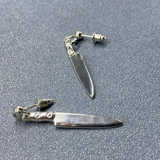 Silver Tone Metal Knife Dangle Earrings - GT