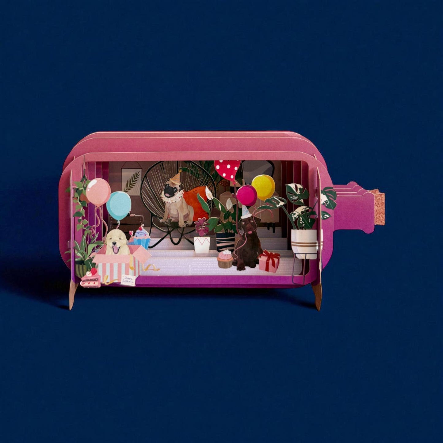 Message in a bottle pop up cards- Dogs and balloons