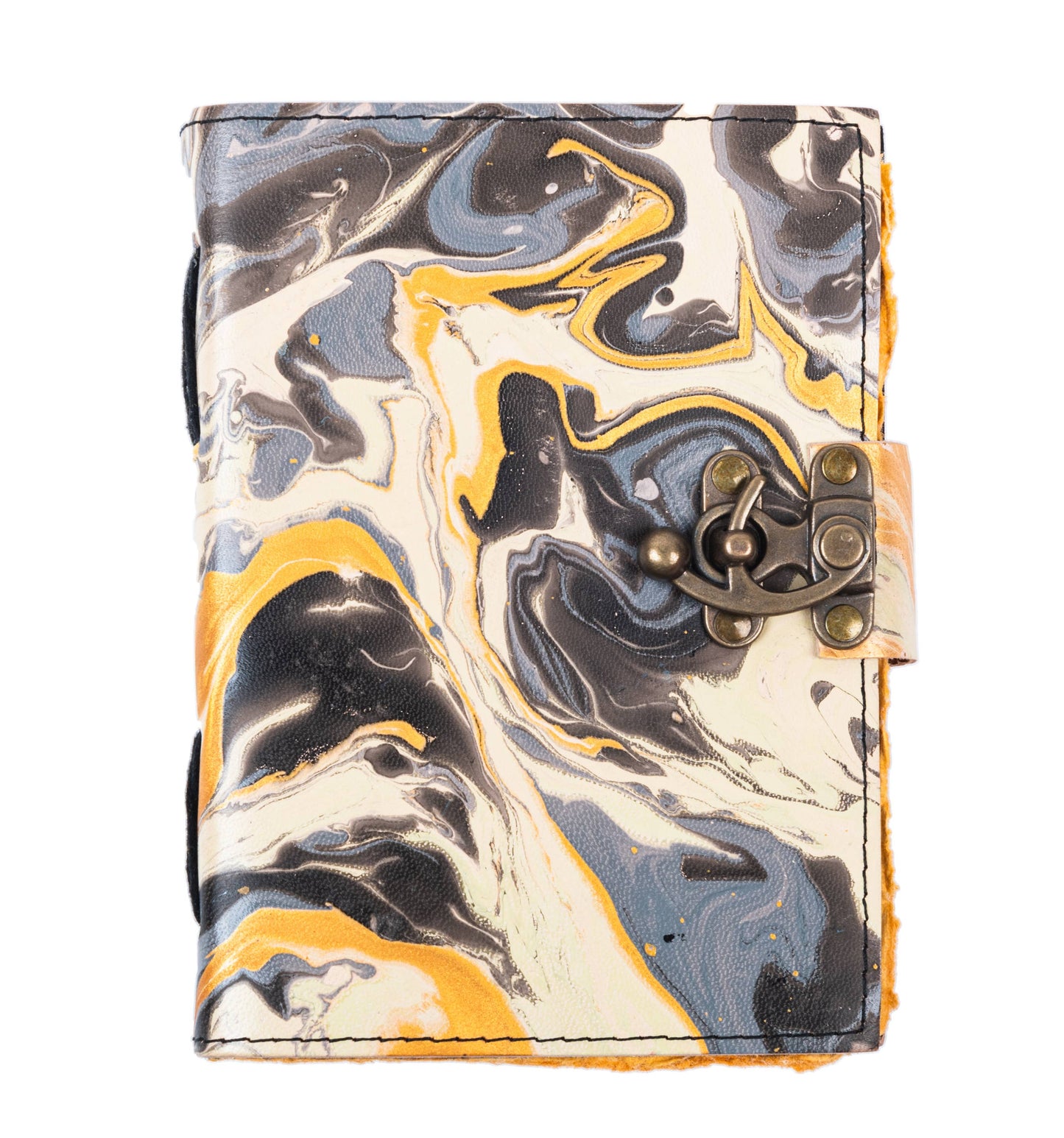 Vintage Leather Journal Notebook with Hand Marble Print