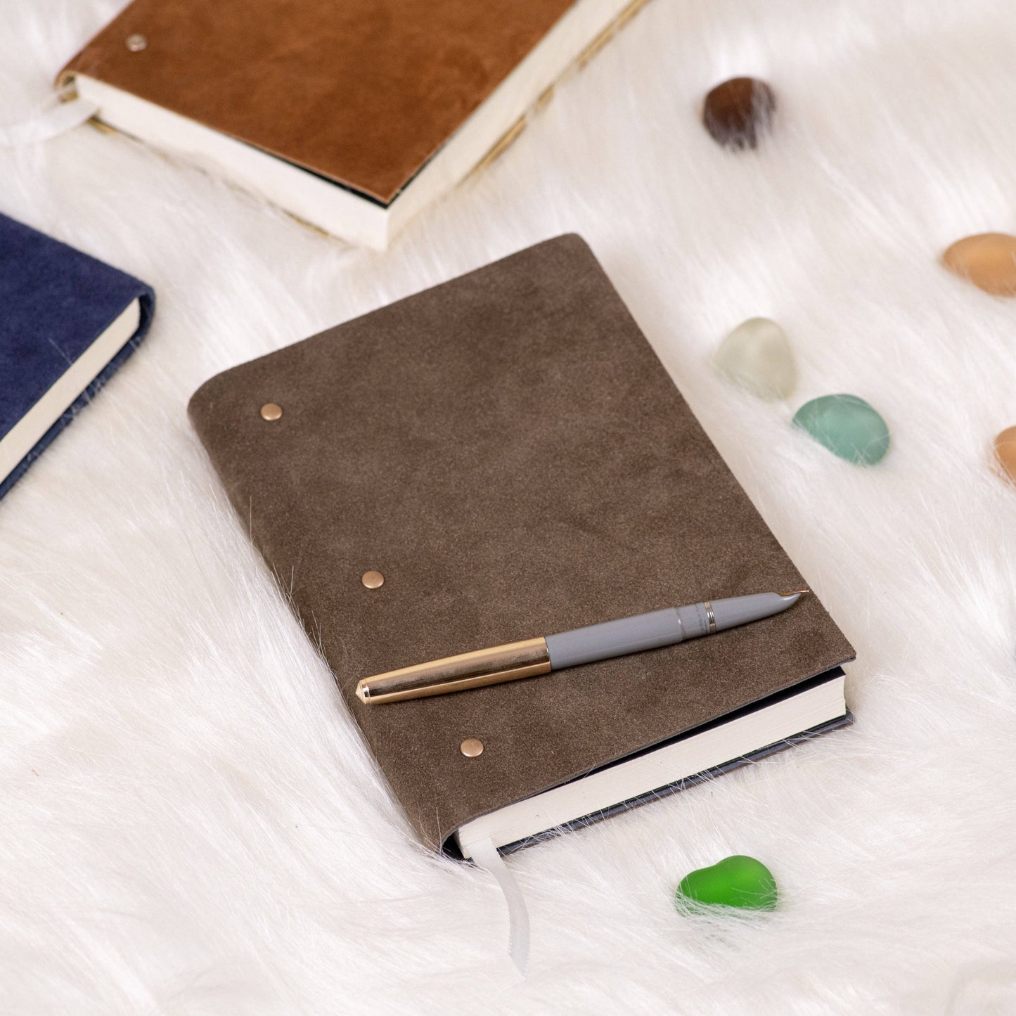 Soft Cover Suede leather diary journal-Grey: Unruled