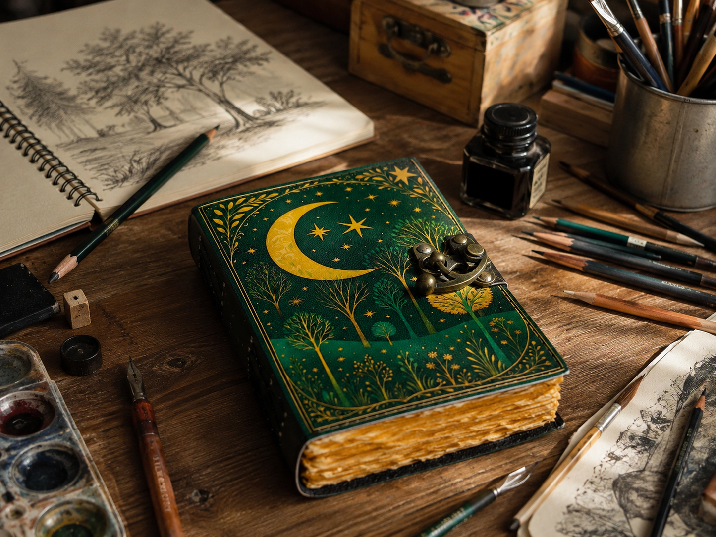 Leather Journal with Lock Handmade Paper Notebook for Travel