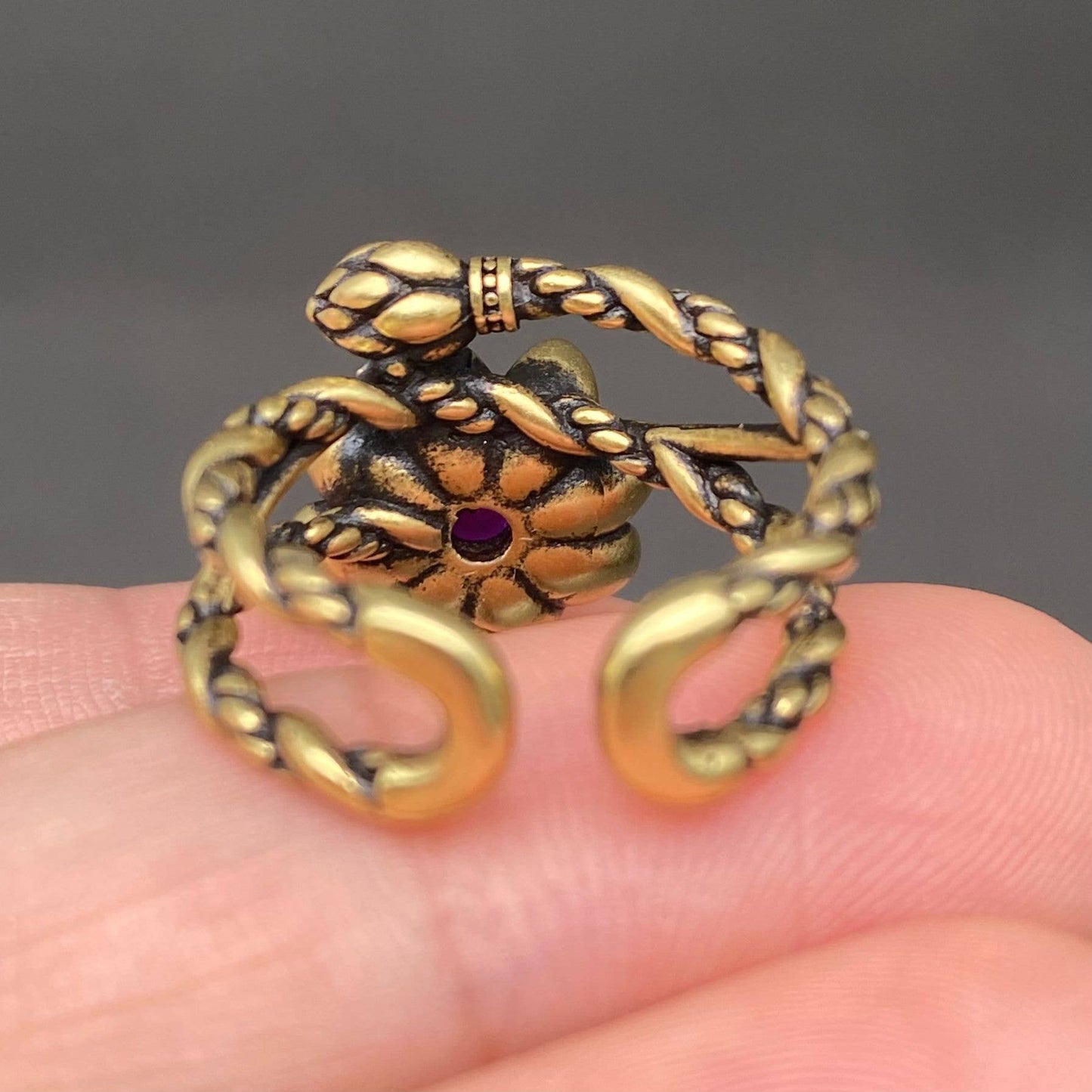 Vintage Rhinestone Inlaid Rose Bronze Adjustable Ring