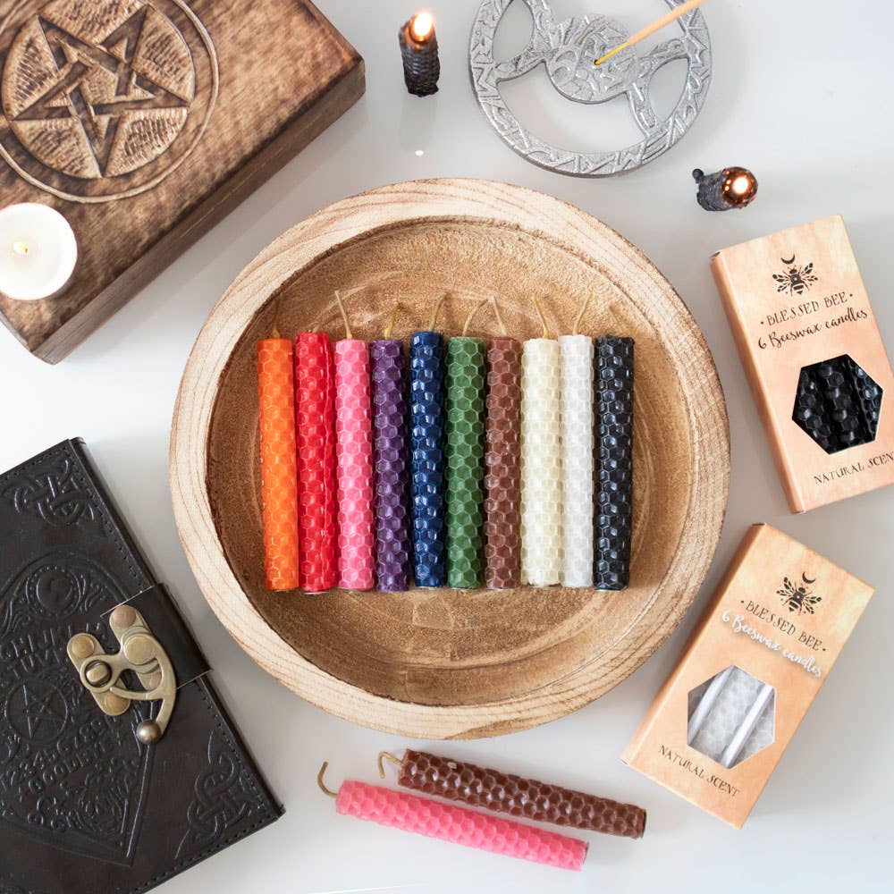 Set of 6 Brown Beeswax Magic Spell Candles